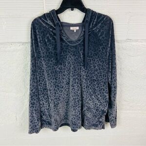 BLUSH Gray crushed velvet Leopard Print Hoodie size medium